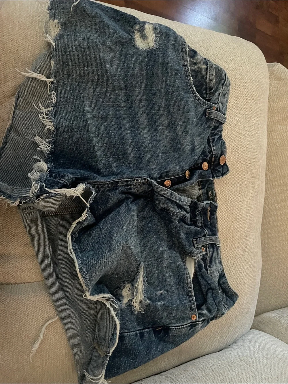 Women’s Dark Blue Distressed Denim Shorts